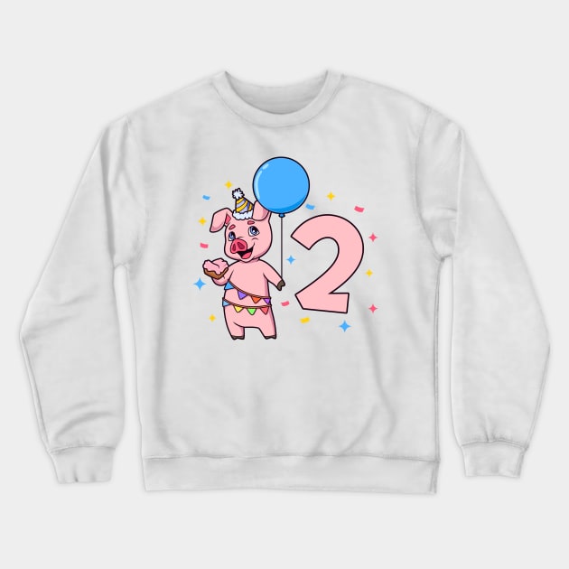 I am 2 with pig - kids birthday 2 years old Crewneck Sweatshirt by Modern Medieval Design